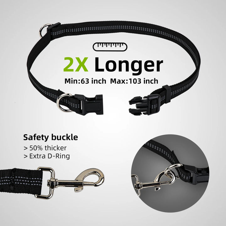 Hands Free Dog Leash for Running Jogging Walking with Zipper Pouch, Retractable Bungee Dog Leash Belt with Dual Padded Handles for Large/Medium Dogs, Adjustable Reflective Waist Belt