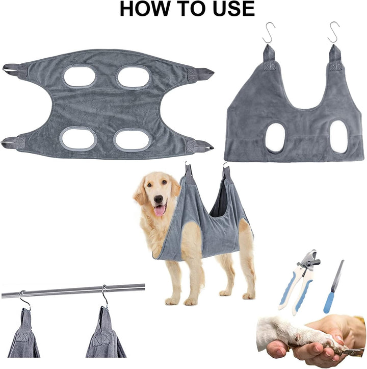 Dog Grooming Hammock, Dog Hammock for Grooming, Pet Hammock Helper for Dog and Cat Nail Trimming, Pet Supplies, Dog Grooming Supplies, Cat Supplies, Bathing Trimming Nail Clipping (M, Grey)