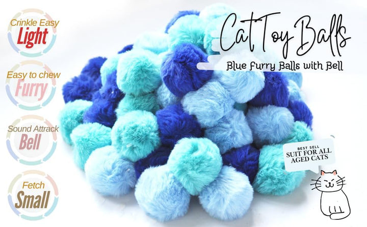 Cat Toys Ball Furry Ball with Rattle Bell Catnip for Cats Easter Gift (Blue (With Bell))