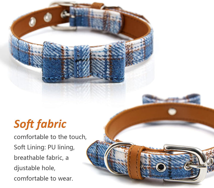 Dog Collar for X-Small Small Medium Large Dogs Classic Plaid Bow Tie Adjustable Buckle Cats Puppy Dogs Collars-L