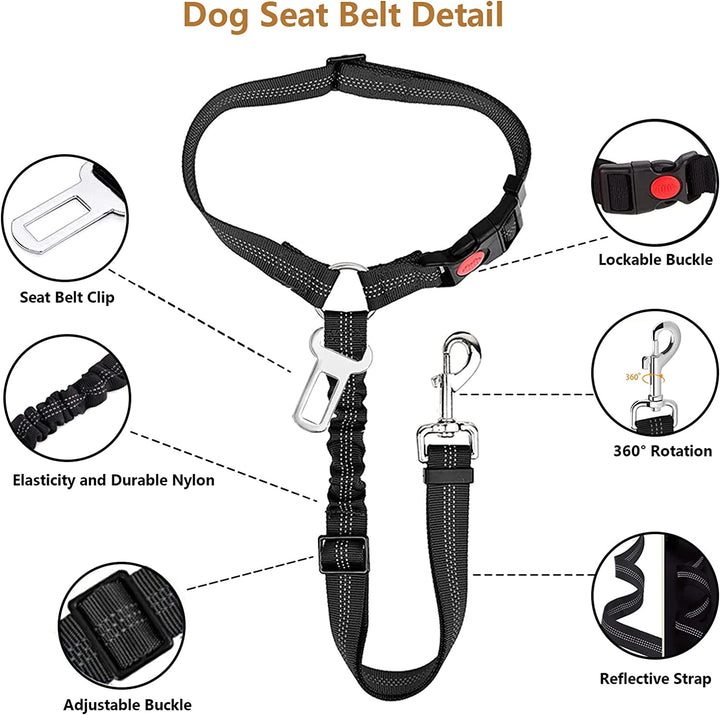 Dog Seat Belt, 2-In-1 Headrest Restraint Dog Car Seatbelt Pet Car Safety Seat Belt Clip Buckle Tether for Large Medium Small Dogs with Dog Bowl