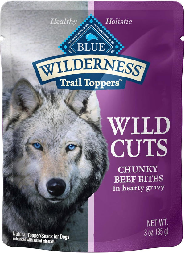 Wilderness Trail Toppers Wild Cuts Wet Dog Food, High-Protein & Grain-Free, Made with Natural Ingredients, Chunky Beef Bites in Hearty Gravy, 3-Oz. Pouches, (24 Count)