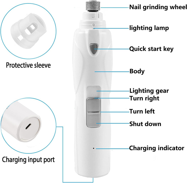 SGQCAR Dog Nail Grinder with Clippers,3-Speed Electric Rechargeable Dog Nail Trimmer with 2 LED Light,Quiet Painless Paws Grooming&Smoothing,Pet Nail Grinder for Small,Medium and Large Dogs&Cats