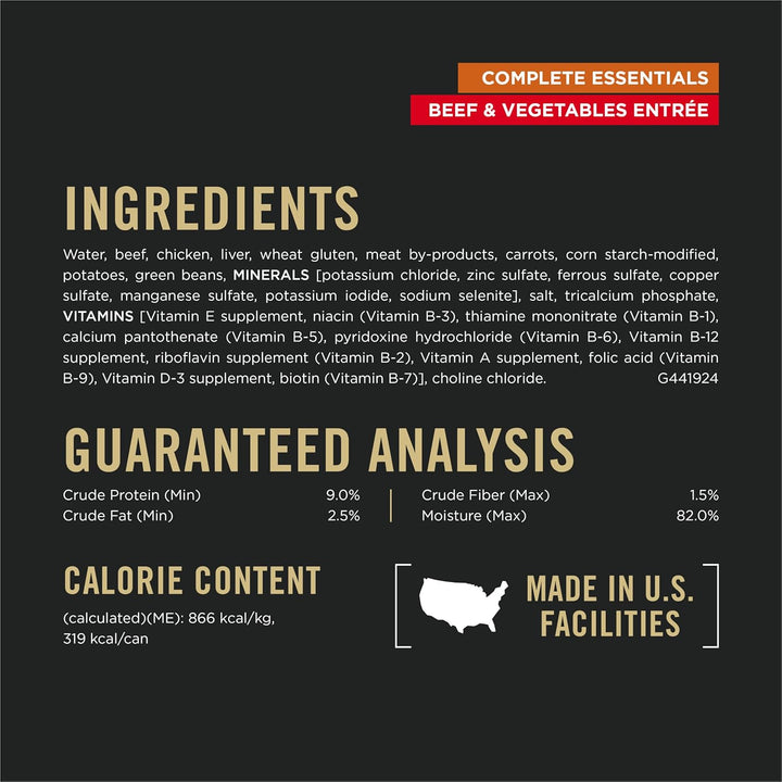Complete Essentials, Beef and Vegetables Entree in Wet Dog Food Gravy