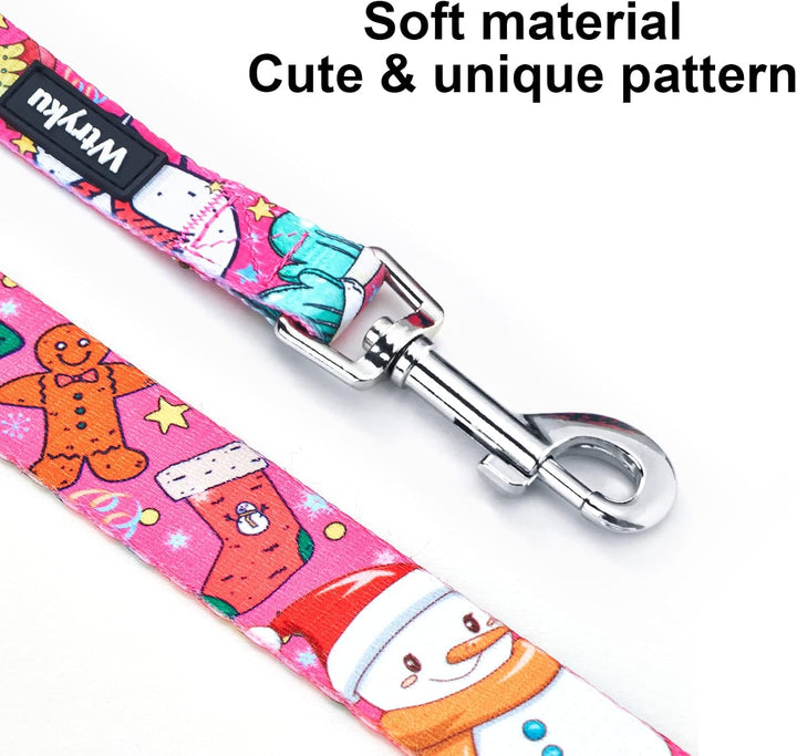 5FT Christmas Dog Leash, Sturdy Santa Pattern Girl Pet Leash for Holidays, Puppy Leash for Small, Medium and Large Dogs(Christmas Rose Red, 5FT X 3/4" Wide)