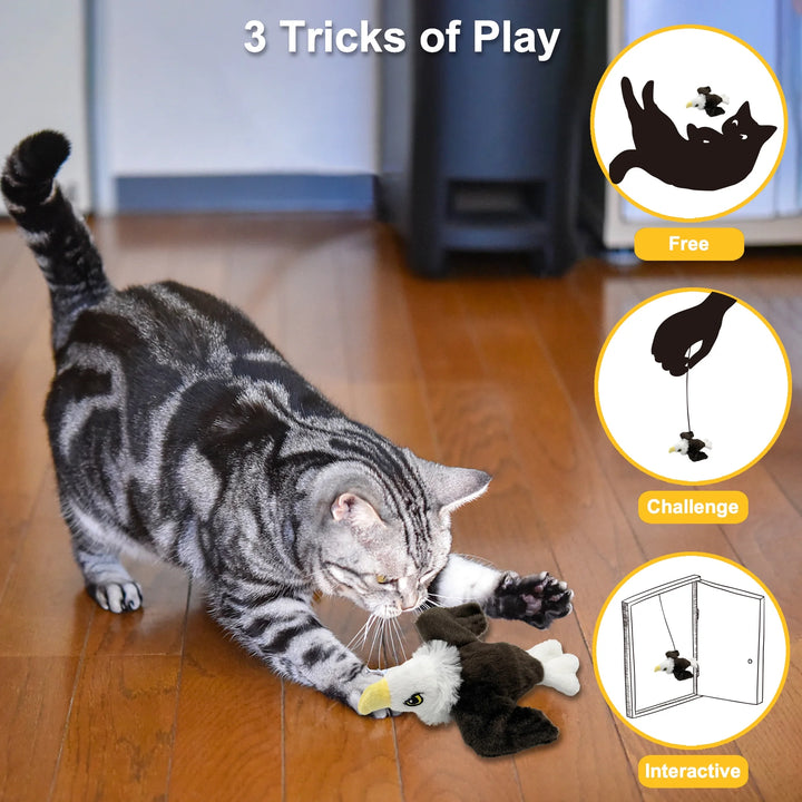 Furrygo Interactive Cat Toys Flapping Eagle for Indoor Cats Rechargeable Cat Toy Vivid Chirping, Automatic Beating Wings Kitty Toys with Catnip for Kitten Exercise, Hanging Toys Self Play