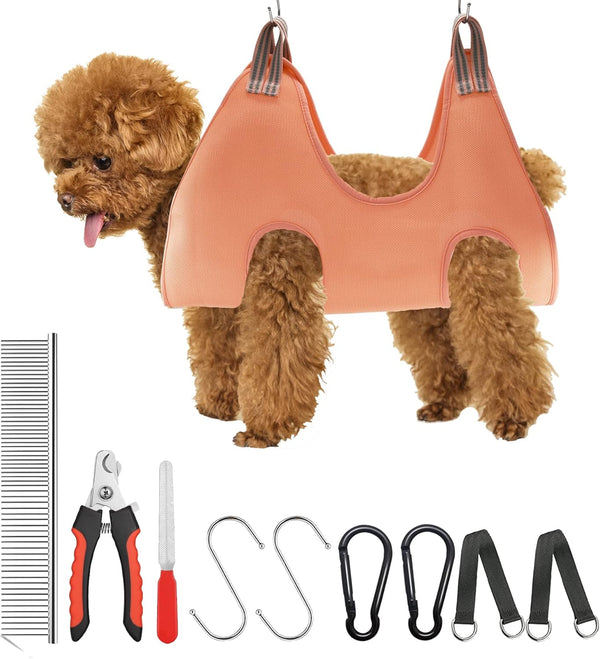 Pet Grooming Hammock Harness - Breathable & Comfortable Dog Hammock Restraint Bag, Professional Pet Groomers Helper - with Nail Trimmer/Comb for Bathing,Shaving,Nail Trimming & Ear Care
