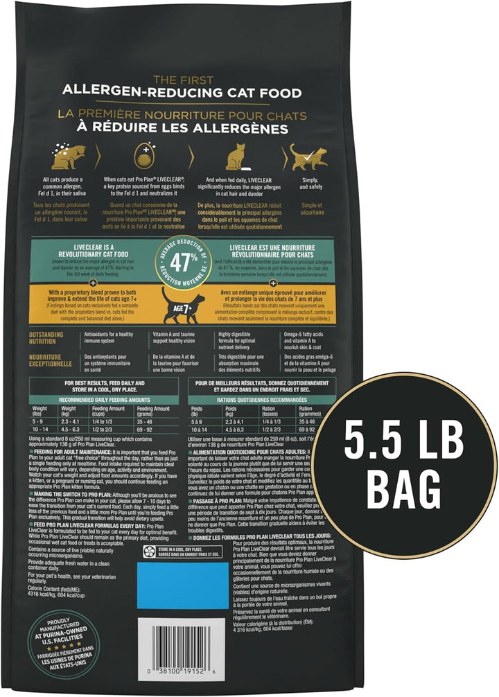 Liveclear Senior Cat Food 7+ Cat Allergen Reducer Prime plus Chicken and Rice Formula - 5.5 Lb. Bag