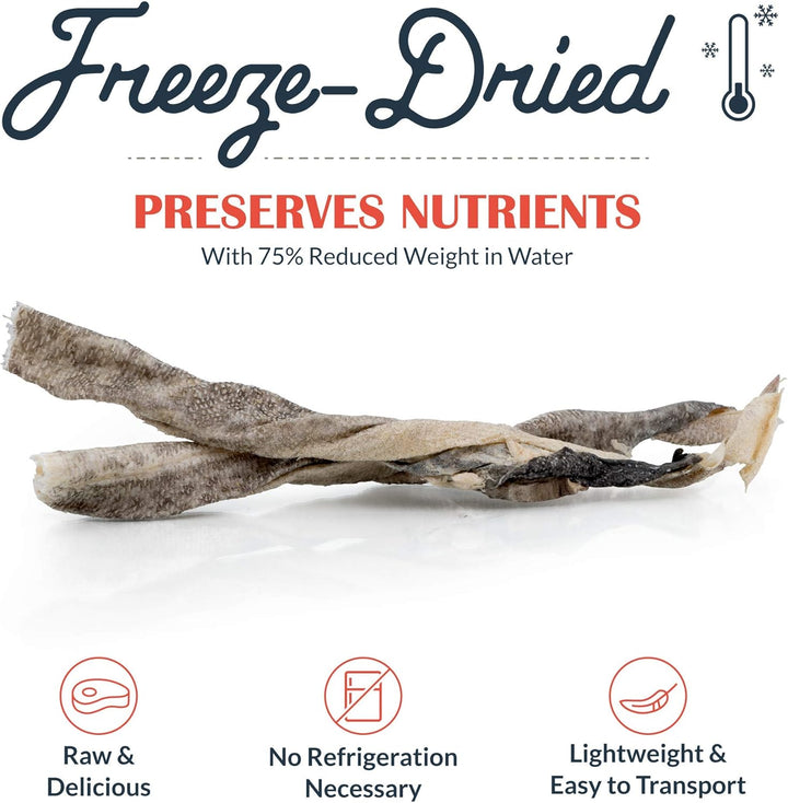 Freeze-Dried Raw Pet Treats for Dogs, Cod Skin Chews (6 Count)