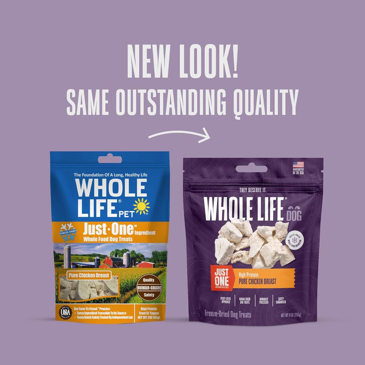 Whole Life Dog Just One Chicken Freeze Dried Dog Treats - Human Grade High Protein Food, Healthy Training Snacks, Freeze Dried Food Toppers, USA Made Natural Treats - 10 Oz (Value Pack of 1)