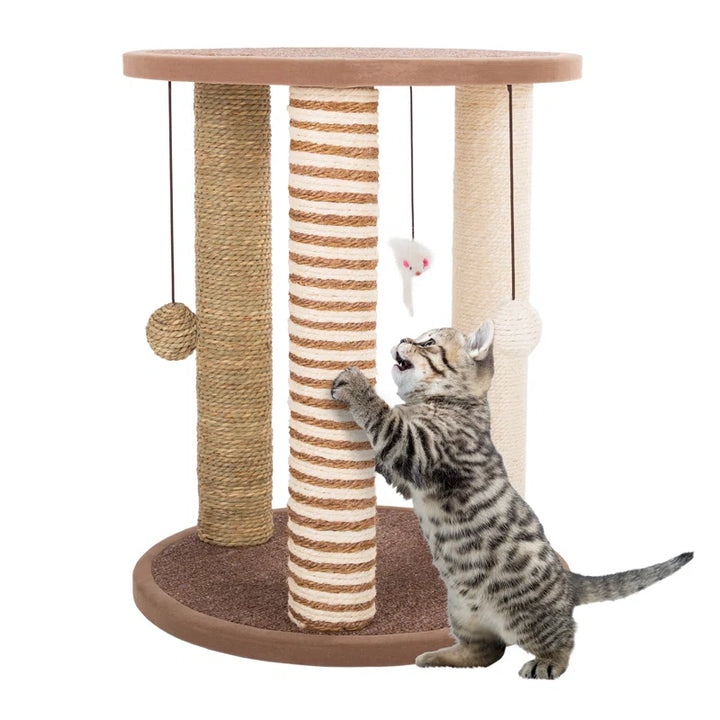 Cat Scratching Post - Scratcher Posts with Carpeted Scratch Pad Base and Perch - Furniture Scratching Deterrent for Indoor Cats