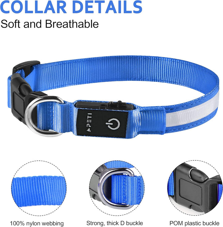 LED Dog Collar - 3 Different Lighting Modes, 100% Waterproof, USB Rechargeable, Adjustable Light up Dog Collars, Glowing Dog Collars, Reflective Light up Dog Collars (Small, Blue)