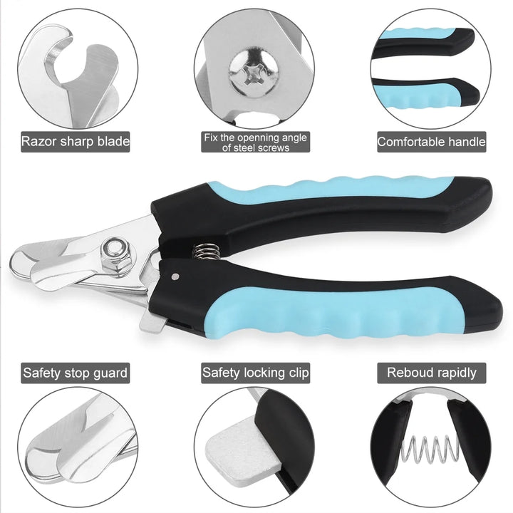 Pet Cat Nail Clipper Dog Nail Trimmer Non-Slip Toenail Clippers with Safety Guard Pet Claw Clipper with Nail File for Dogs and Cats