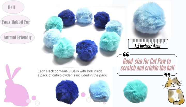 Cat Toys Ball Furry Ball with Rattle Bell Catnip for Cats Easter Gift (Blue (With Bell))