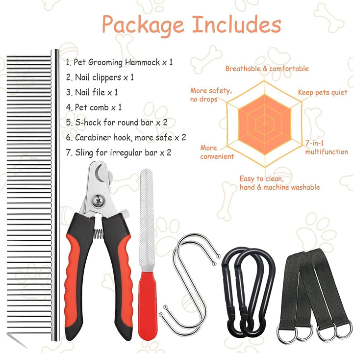 Pet Grooming Hammock Harness - Breathable & Comfortable Dog Hammock Restraint Bag, Professional Pet Groomers Helper - with Nail Trimmer/Comb for Bathing,Shaving,Nail Trimming & Ear Care