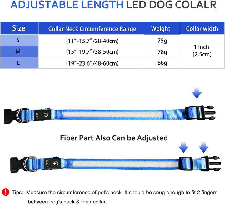 LED Dog Collar - 3 Different Lighting Modes, 100% Waterproof, USB Rechargeable, Adjustable Light up Dog Collars, Glowing Dog Collars, Reflective Light up Dog Collars (Small, Blue)