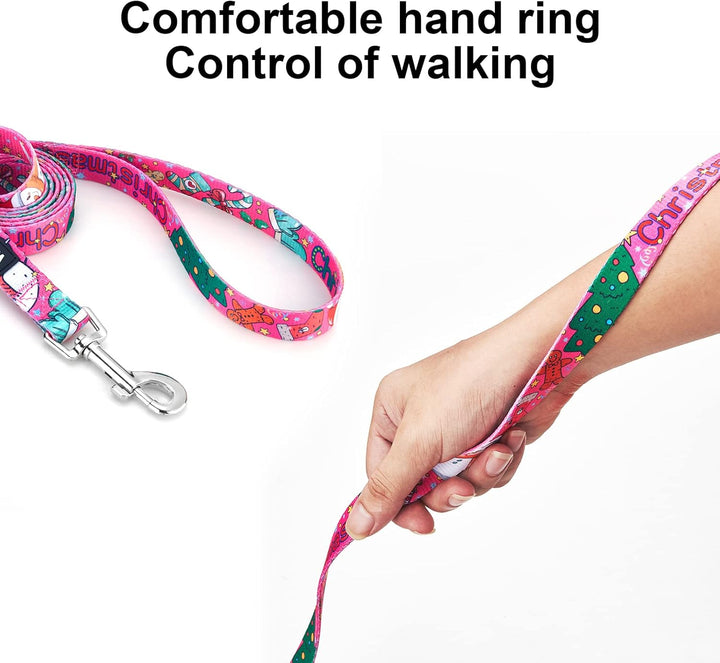 5FT Christmas Dog Leash, Sturdy Santa Pattern Girl Pet Leash for Holidays, Puppy Leash for Small, Medium and Large Dogs(Christmas Rose Red, 5FT X 3/4" Wide)