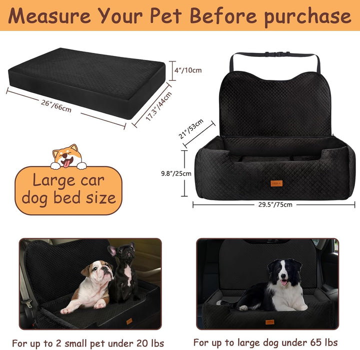 Extra Large Dog Booster Car Seat,For up to 60 Lbs or 2 Small Dog,Inner Thick Height-Boosting Foam Cushion,Effective Seat Back Protection,Soft Short Plush Fabric (Black, Extra Large)