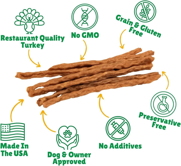 Turkey Jerky Straws – All Natural Turkey Dog Treats, Dog Chews Made with Restaurant Quality Turkey (8 Oz)