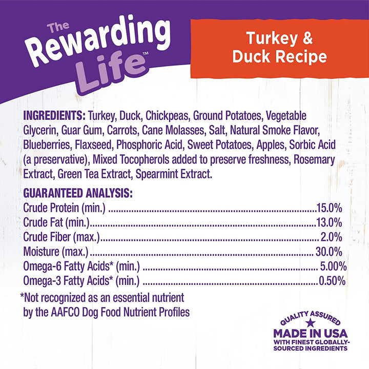 Rewarding Life Dog Treats, Natural, Training Treat, Grain Free, Soft Turkey & Duck (6 Ounce Bag)
