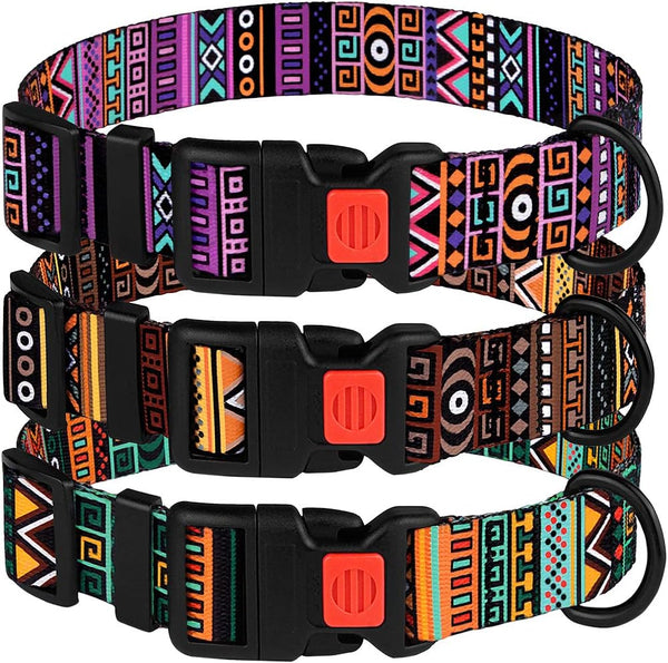 Tribal Dog Collar Aztec Pattern Adjustable Nylon Pet Collars for Small Medium Large Dogs Puppy (Pattern 3, Neck Fit 18"-26")