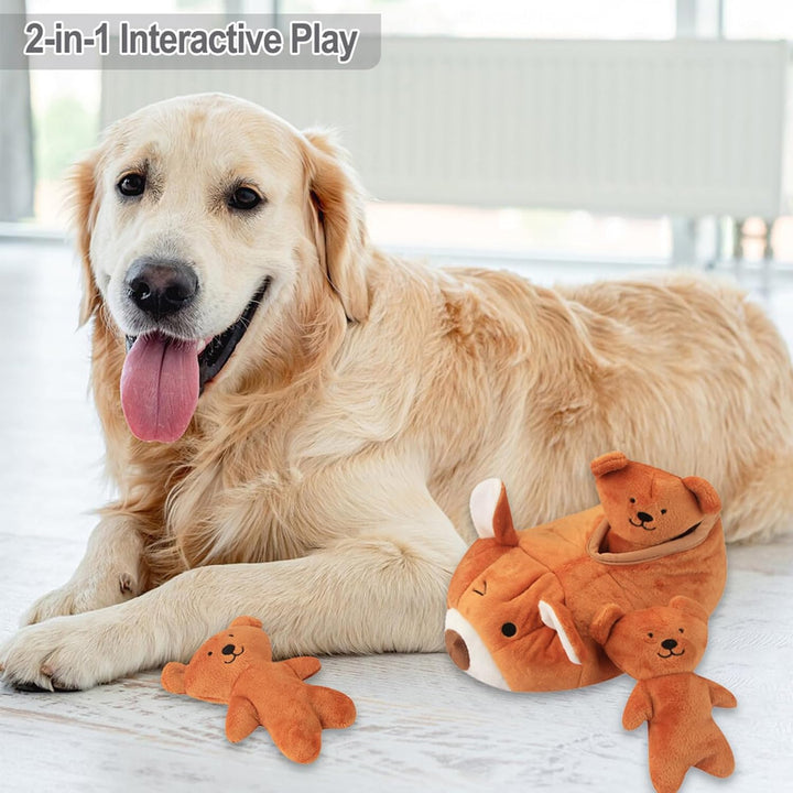 Hide and Seek Plush Dog Toy Squeaky Bear Interactive Puppy Toys, Durable Enrichment Toys for Mental Stimulation and Anxiety Relief