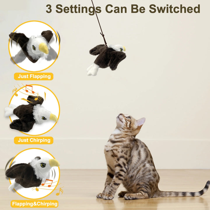 Furrygo Interactive Cat Toys Flapping Eagle for Indoor Cats Rechargeable Cat Toy Vivid Chirping, Automatic Beating Wings Kitty Toys with Catnip for Kitten Exercise, Hanging Toys Self Play