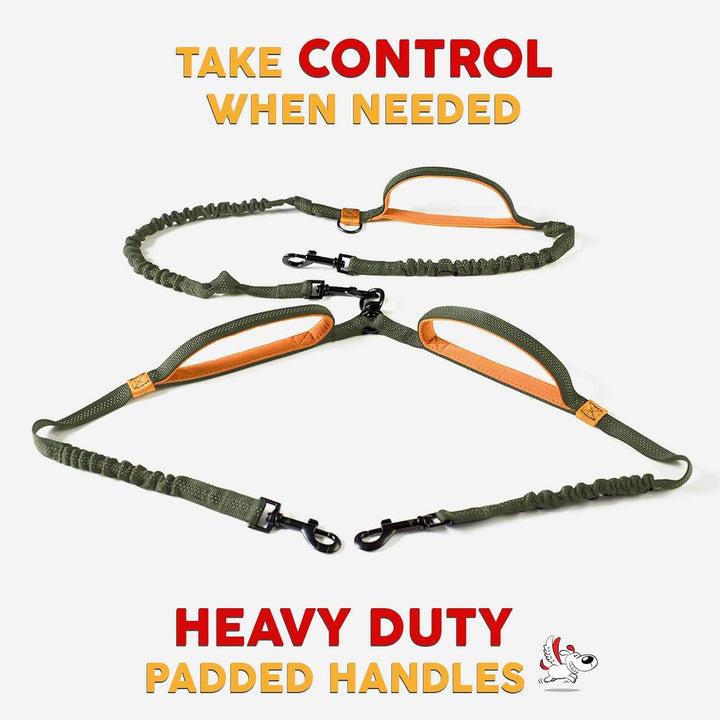 Exquisite Hands-Free Leash for Two Medium Dogs – Perfect for Active Pet Owners – Comfortable, Durable & Ideal for Running, Walking, Hiking – Premium Dual Waist Lead with Bungee – Must-Have Dog Gear