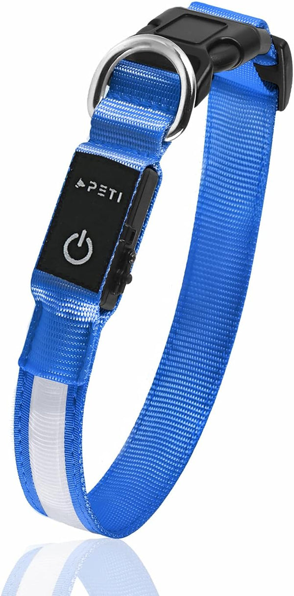 LED Dog Collar - 3 Different Lighting Modes, 100% Waterproof, USB Rechargeable, Adjustable Light up Dog Collars, Glowing Dog Collars, Reflective Light up Dog Collars (Small, Blue)