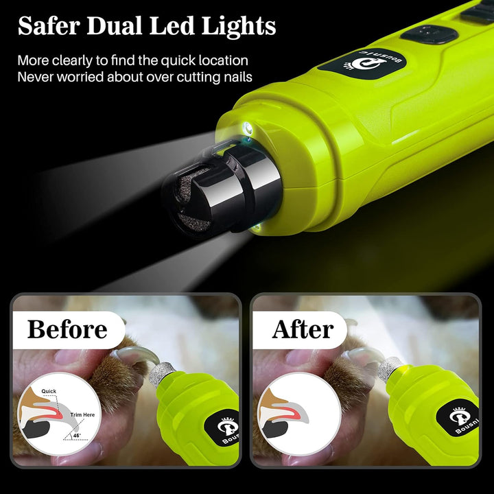 Dog Nail Grinder with 2 LED Light - Super Quiet Pet Nail Grinder Powerful 2-Speed Electric Dog Nail Trimmer File Toenail Grinder for Puppy Small Medium Large Breed Dogs & Cats (Green)