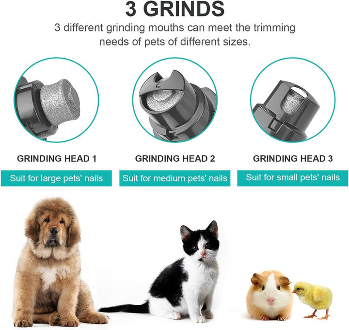 Dog Nail Grinder, Dog Nail Trimmer Rechargeable Pet Nail Grinder Painless Dog Nail Trimmer Two Speeds Grooming Tool for Dogs & Cats (White)