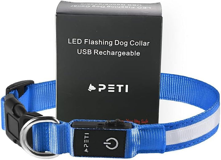 LED Dog Collar - 3 Different Lighting Modes, 100% Waterproof, USB Rechargeable, Adjustable Light up Dog Collars, Glowing Dog Collars, Reflective Light up Dog Collars (Small, Blue)