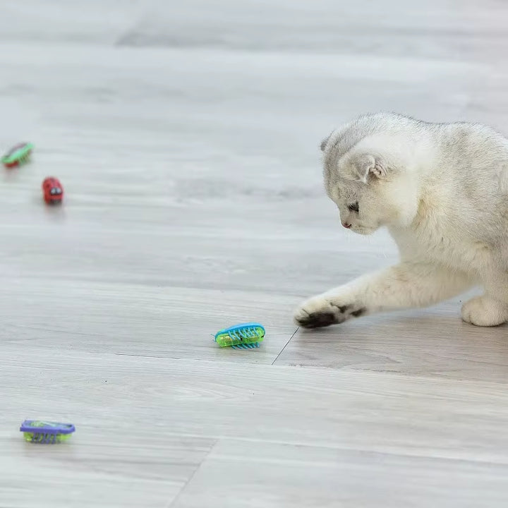 Cat Toys Light-Up Electric Worms Pet Interactive Puzzle Mouse Beetles Automatic Flip to Avoid Obstacles Teasing Cat Pet Toys