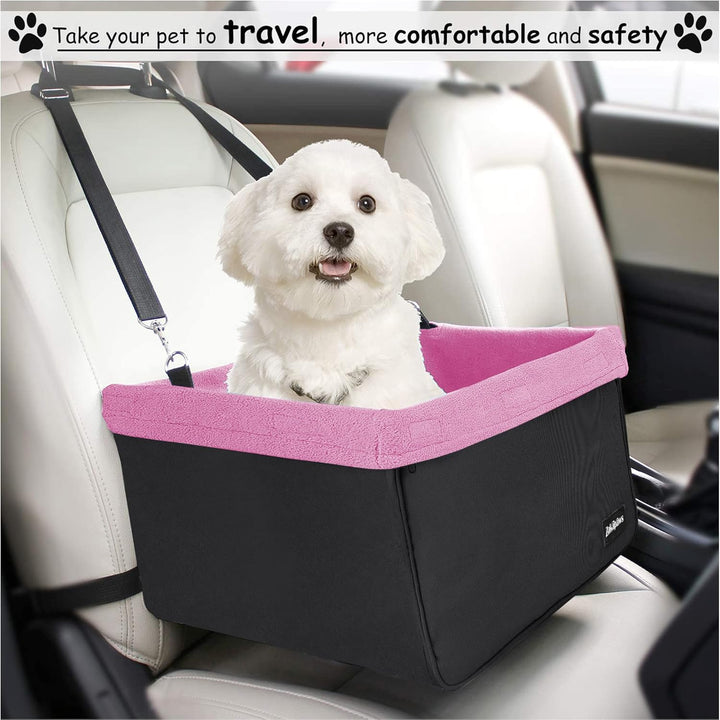 Portable Car Dog Booster Seat, Breathable Pet Carrier with Seat Belt, Safety Travel Lookout 16-In