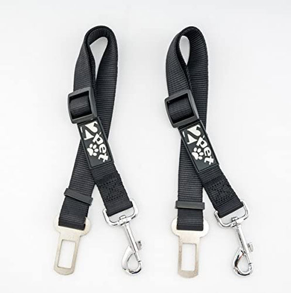 Dog Seat Belt Strap Adjustable - Dog Car Seatbelt for All Dog Breeds & Sizes - Fits Seatbelt Latches of Most Car Makes Buckles- 21" to 32" Dog Seatbelt – Ebony Black, Pack of 2