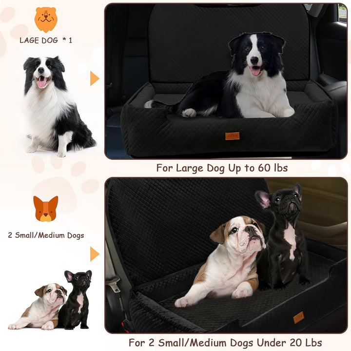Extra Large Dog Booster Car Seat,For up to 60 Lbs or 2 Small Dog,Inner Thick Height-Boosting Foam Cushion,Effective Seat Back Protection,Soft Short Plush Fabric (Black, Extra Large)
