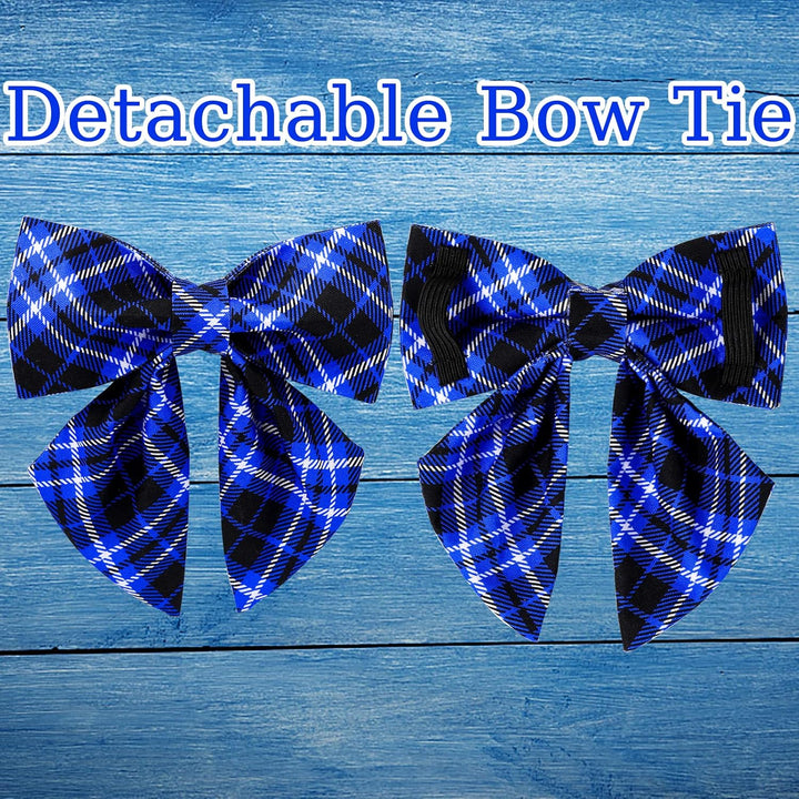 Dog Collar with Bow Tie, Cotton Bowtie for Medium Girl Boy, Blue with Durable Metal Buckle, Holiday Plaid, M
