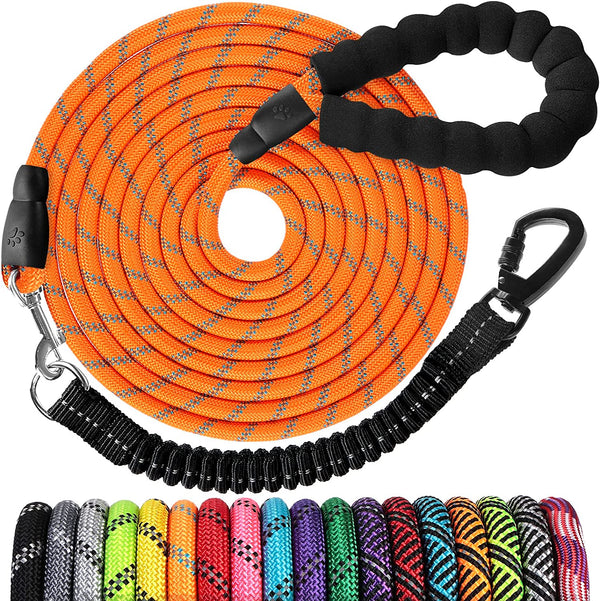 Long Dog Leash 30 FT: Heavy Duty Rope Leashes for Dogs Training with Swivel Lockable Hook Reflective Threads Bungee and Padded Handle - Dog Lead for Large Small Medium Dogs outside Walking Hiking