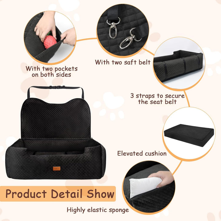 Extra Large Dog Booster Car Seat,For up to 60 Lbs or 2 Small Dog,Inner Thick Height-Boosting Foam Cushion,Effective Seat Back Protection,Soft Short Plush Fabric (Black, Extra Large)