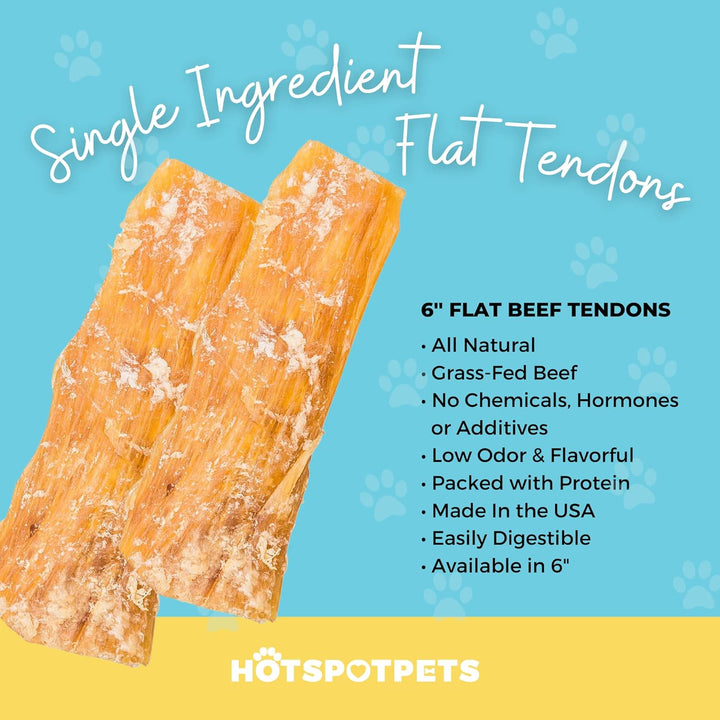 Beef Tendon Chews for Dogs - 6 Inch All Natural, Free-Range, Grass-Fed Premium Backstrap Tendon Dog Chews Treats