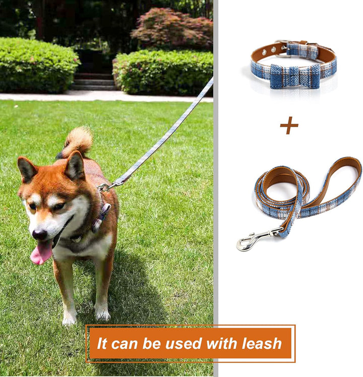 Dog Collar for X-Small Small Medium Large Dogs Classic Plaid Bow Tie Adjustable Buckle Cats Puppy Dogs Collars-L