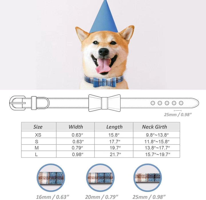Dog Collar for X-Small Small Medium Large Dogs Classic Plaid Bow Tie Adjustable Buckle Cats Puppy Dogs Collars-L