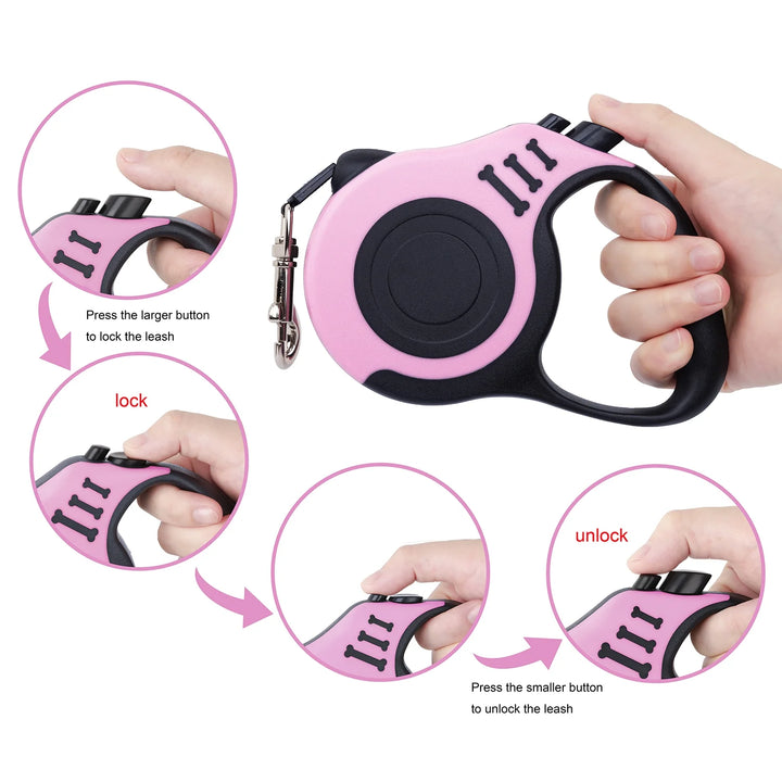 Retractable Dog Leash Lightweight 16FT Leash with Non-Slip Handle for Small Dogs (Pink)