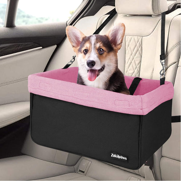 Portable Car Dog Booster Seat, Breathable Pet Carrier with Seat Belt, Safety Travel Lookout 16-In