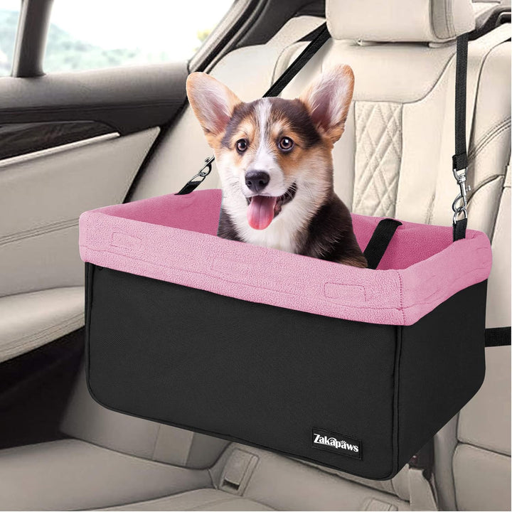 Portable Car Dog Booster Seat, Breathable Pet Carrier with Seat Belt, Safety Travel Lookout 16-In