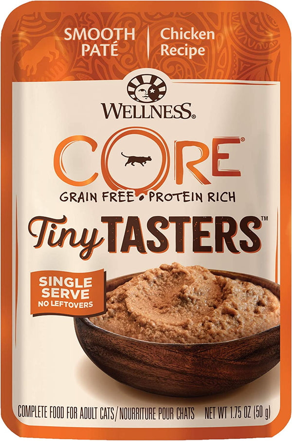 CORE Tiny Tasters Pate Adult Wet Cat Food, Natural, Protein-Rich, Grain Free, 1.75 Ounce Pouch, 12 Pack (Chicken)
