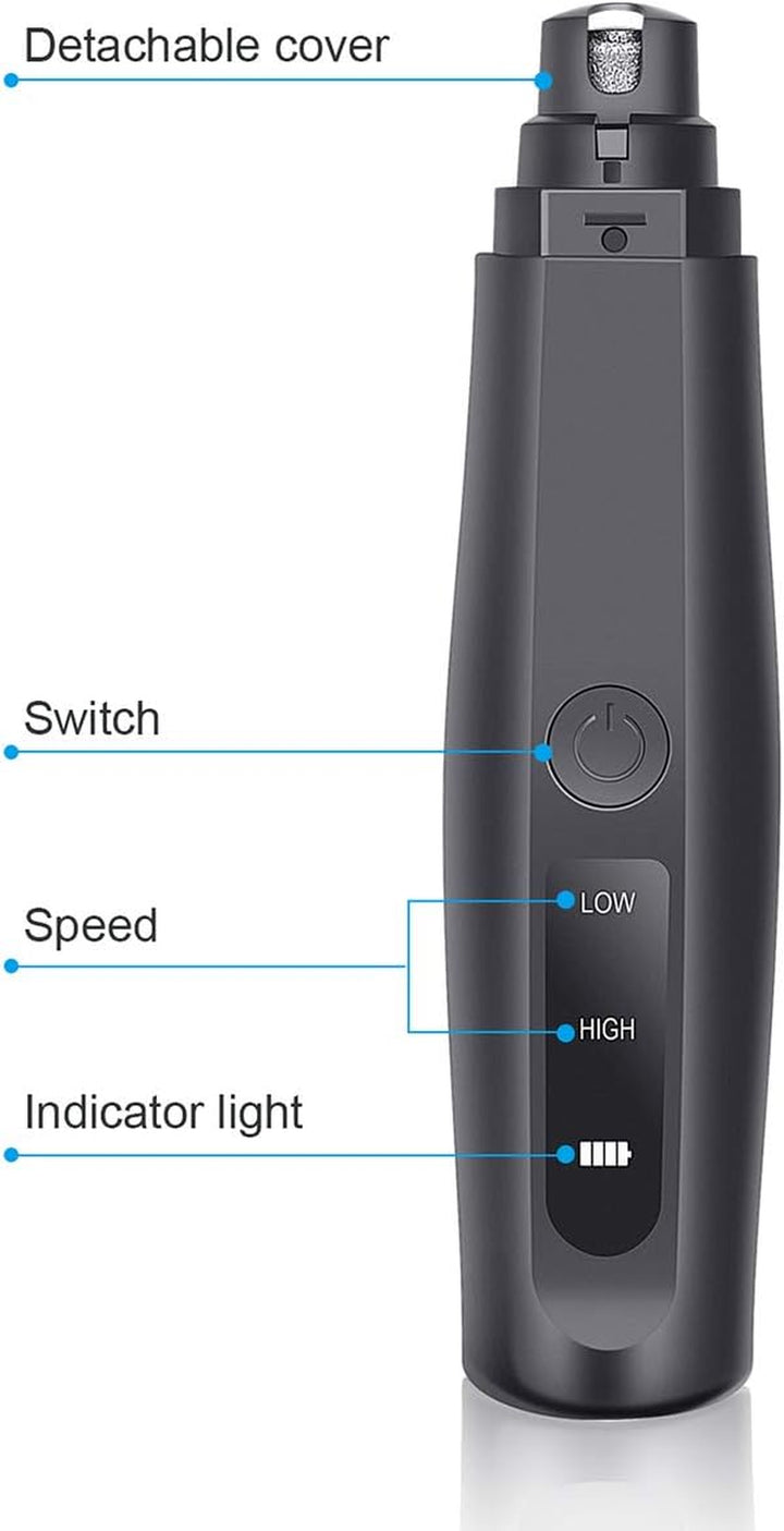 Dog Nail Grinder, Dog Nail Trimmer Rechargeable Pet Nail Grinder Painless Dog Nail Trimmer Two Speeds Grooming Tool for Dogs & Cats (White)
