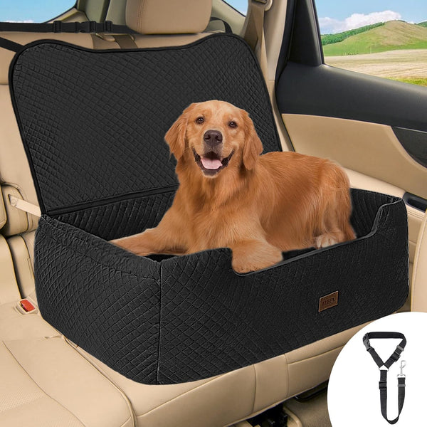 Extra Large Dog Booster Car Seat,For up to 60 Lbs or 2 Small Dog,Inner Thick Height-Boosting Foam Cushion,Effective Seat Back Protection,Soft Short Plush Fabric (Black, Extra Large)